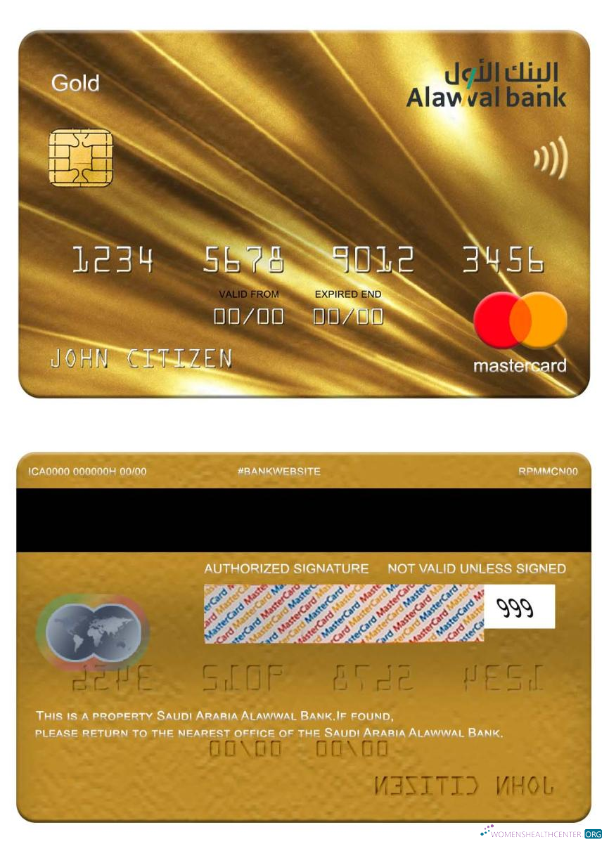 Download Saudi Arabia Alawwal Bank mastercard gold Photoshop template